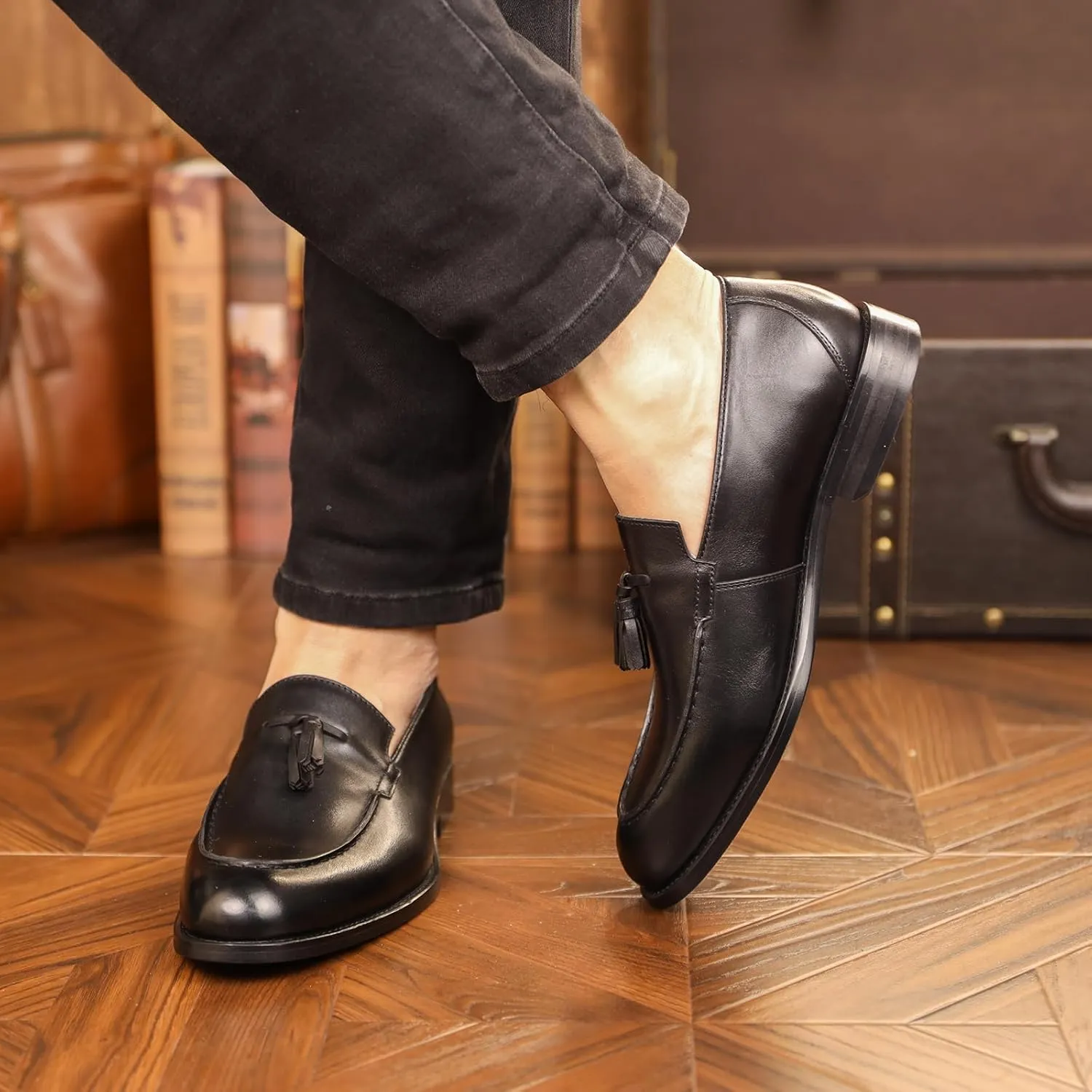 Men's Genuine Leather Loafers, High-End Tassel Slip-On Shoes, Casual Business British Style