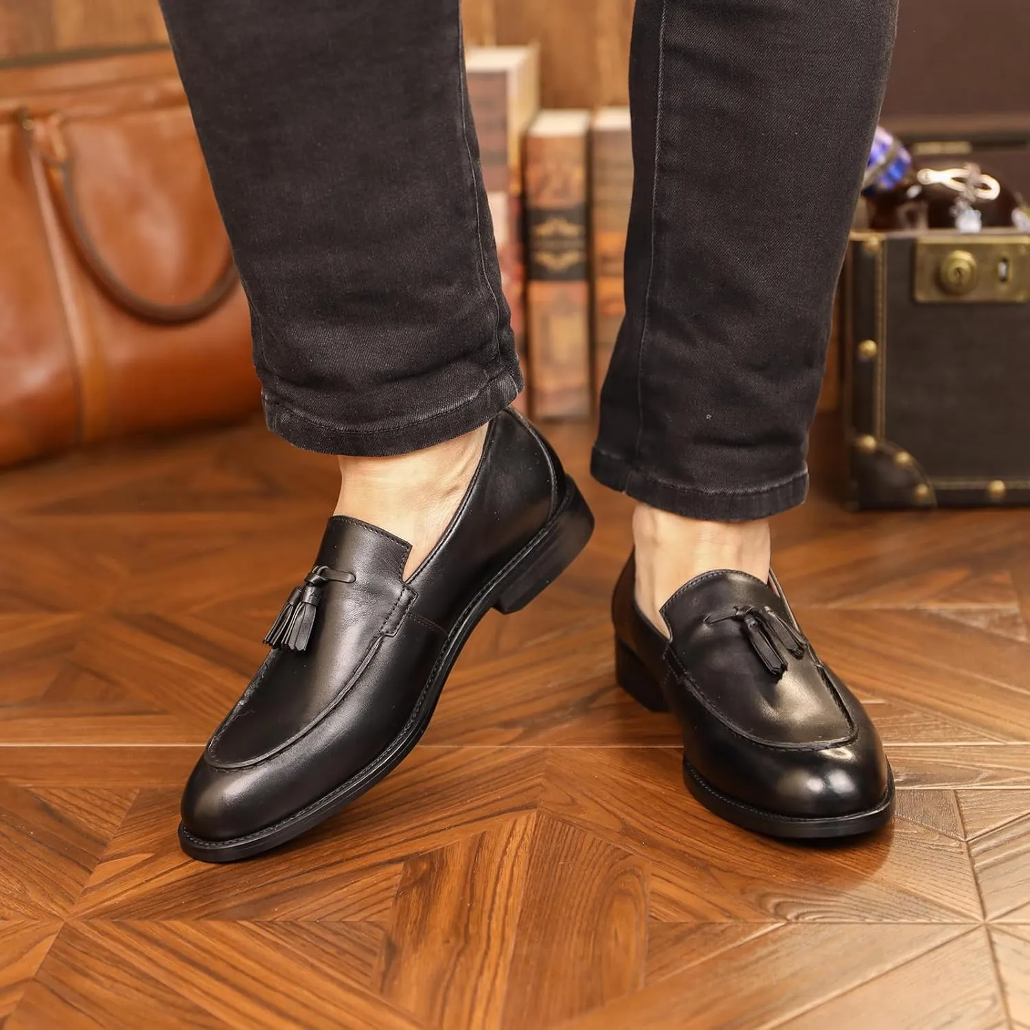 Men's Genuine Leather Loafers, High-End Tassel Slip-On Shoes, Casual Business British Style