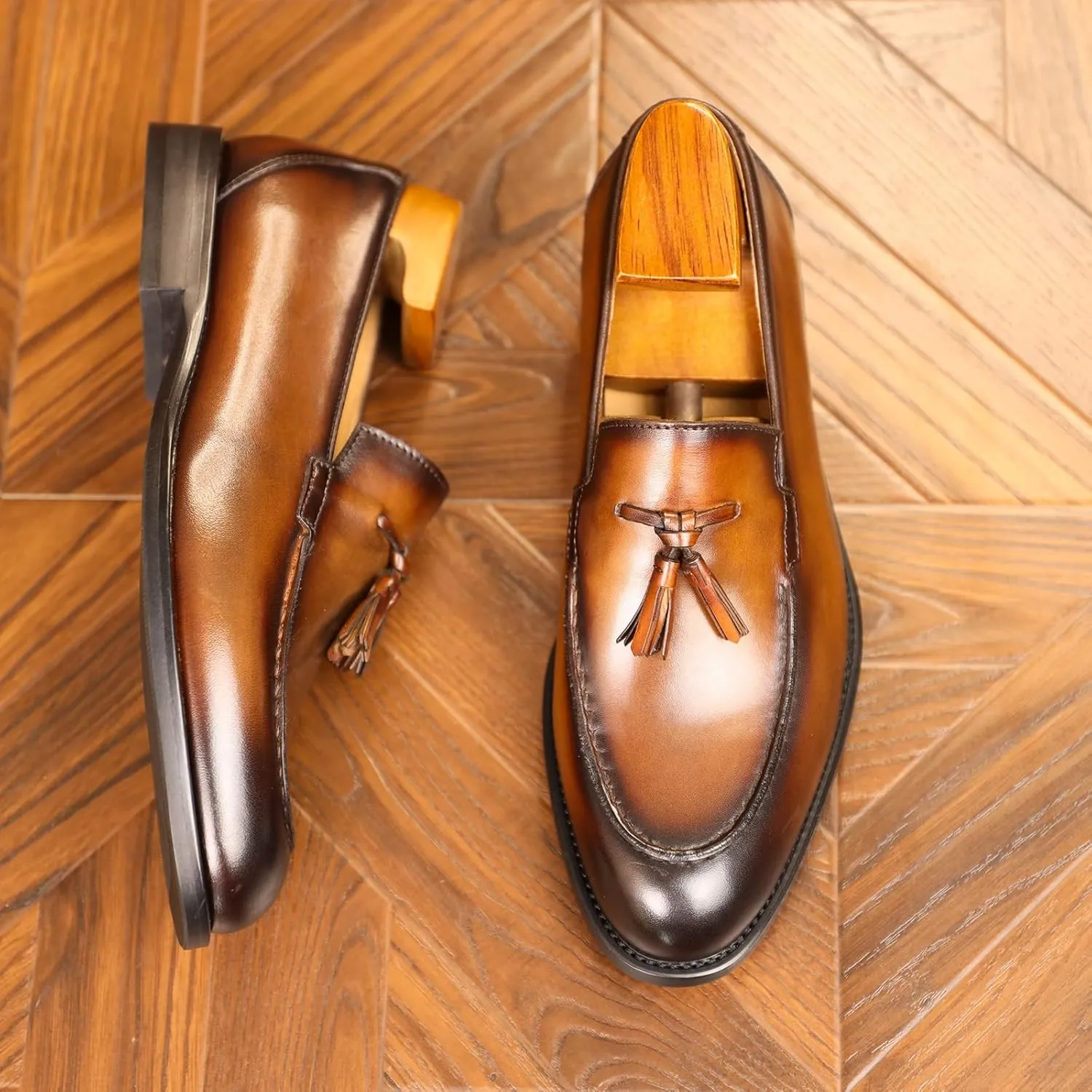 Men's Genuine Leather Loafers, High-End Tassel Slip-On Shoes, Casual Business British Style