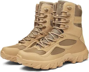 Men's High-top Desert Tactical Boots, Comfort Breathable Durable Rubber Sole Military Work and Hiking Shoes, for Outdoor Comfort Lace Up Zipper Men's Shoes