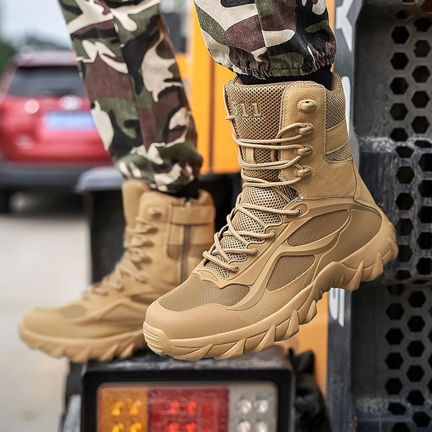 Men's High-top Desert Tactical Boots, Comfort Breathable Durable Rubber Sole Military Work and Hiking Shoes, for Outdoor Comfort Lace Up Zipper Men's Shoes