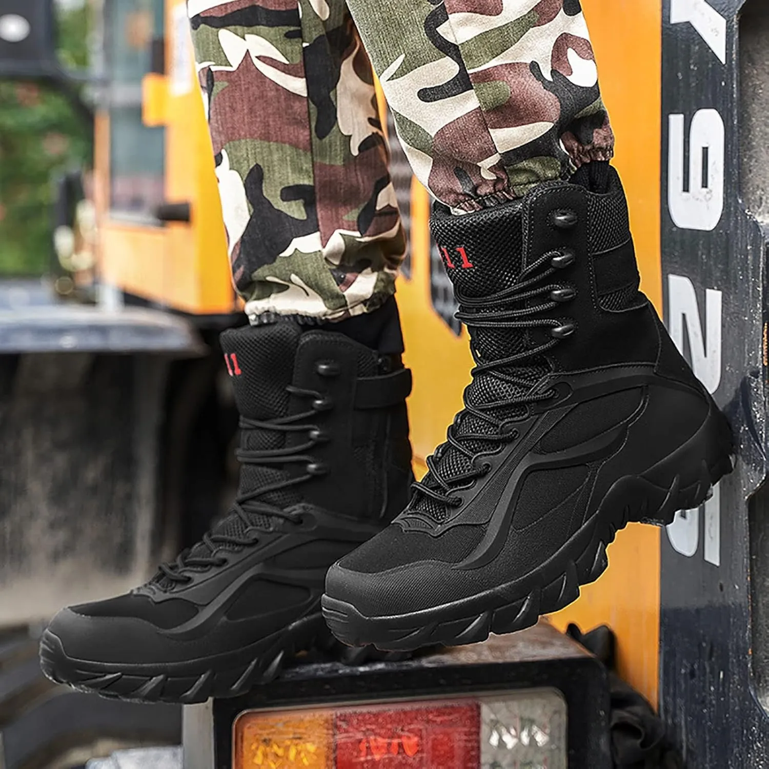 Men's High-top Desert Tactical Boots, Comfort Breathable Durable Rubber Sole Military Work and Hiking Shoes, for Outdoor Comfort Lace Up Zipper Men's Shoes
