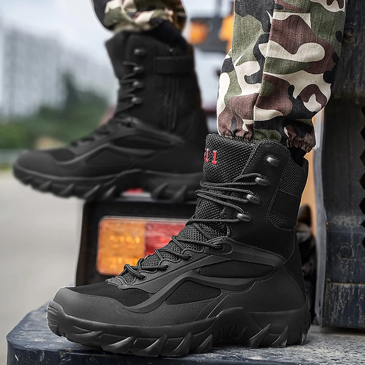 Men's High-top Desert Tactical Boots, Comfort Breathable Durable Rubber Sole Military Work and Hiking Shoes, for Outdoor Comfort Lace Up Zipper Men's Shoes