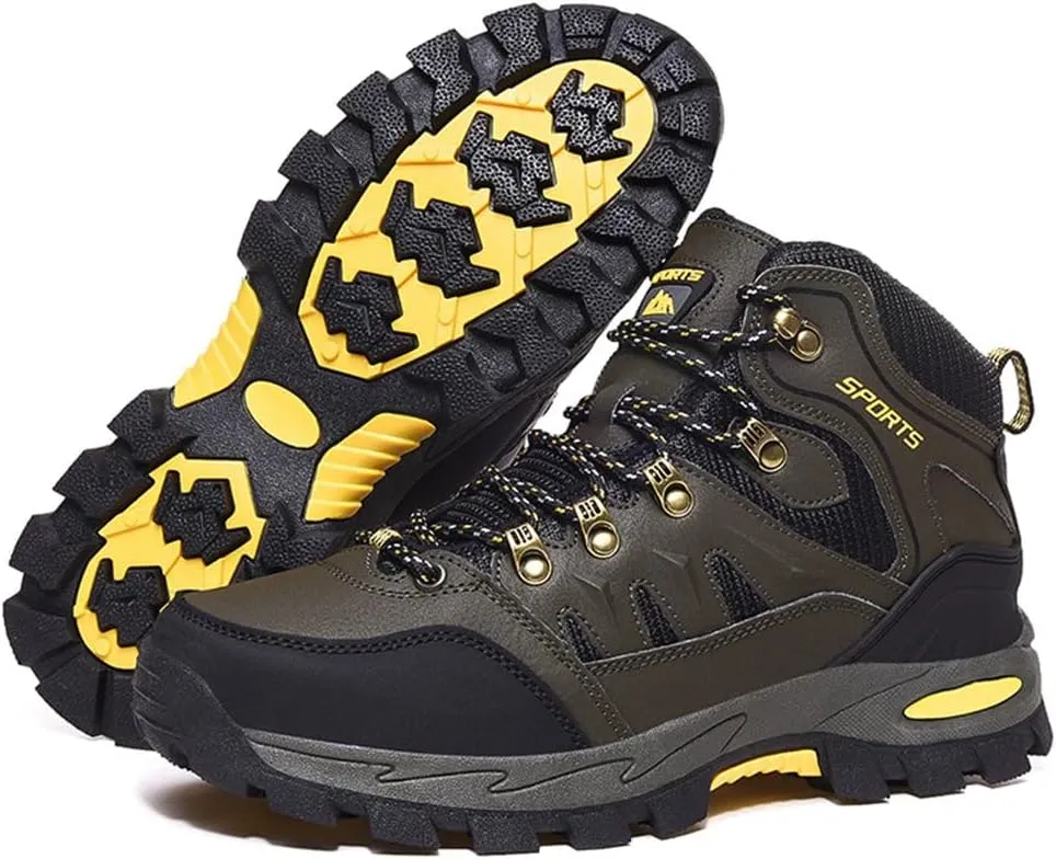 Mens Hiking Boots Non-Slip Outdoor Mid Top Ankle Boot Breathable Hiker Camping Trekking Shoes