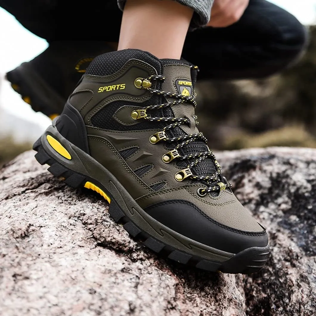 Mens Hiking Boots Non-Slip Outdoor Mid Top Ankle Boot Breathable Hiker Camping Trekking Shoes