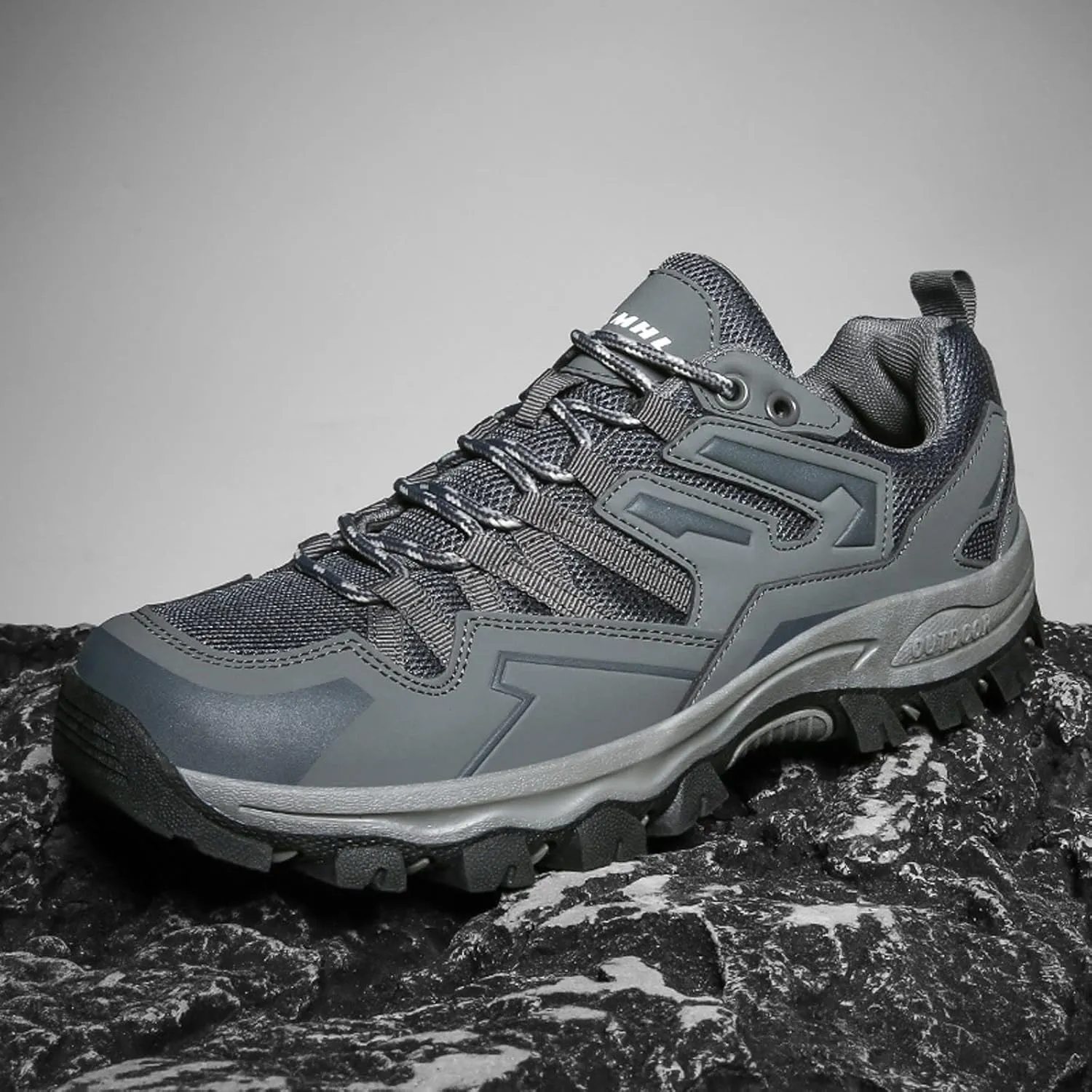 Mens Hiking Boots Outdoor Ankle Booties Leather Walking Lace Up Lightweight Trekking Shoes Breathable Work Walking Trekking