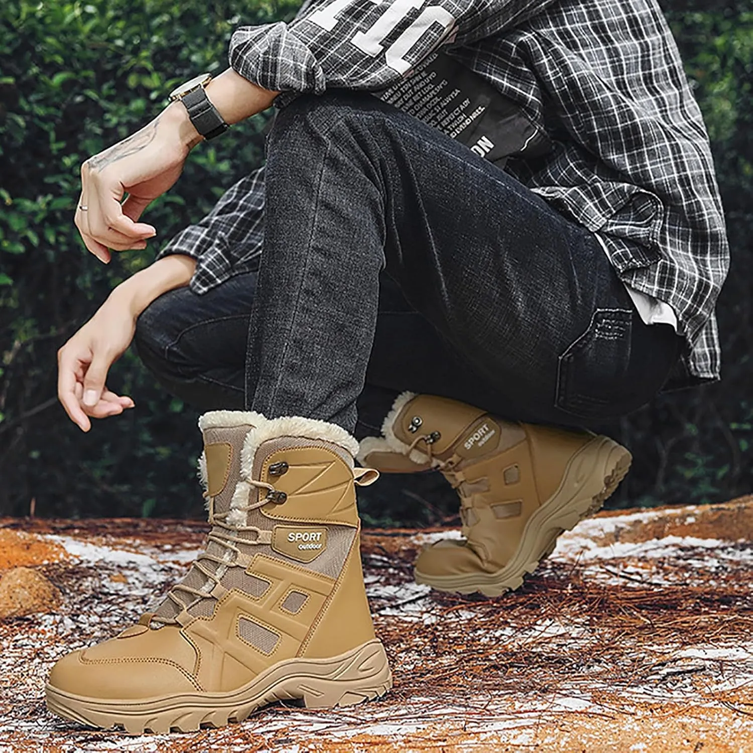 Men's Lace Up Breathable High Top Boots Waterproof Tactical Boots Military Army Outdoor Shoes For Hiking Climbing