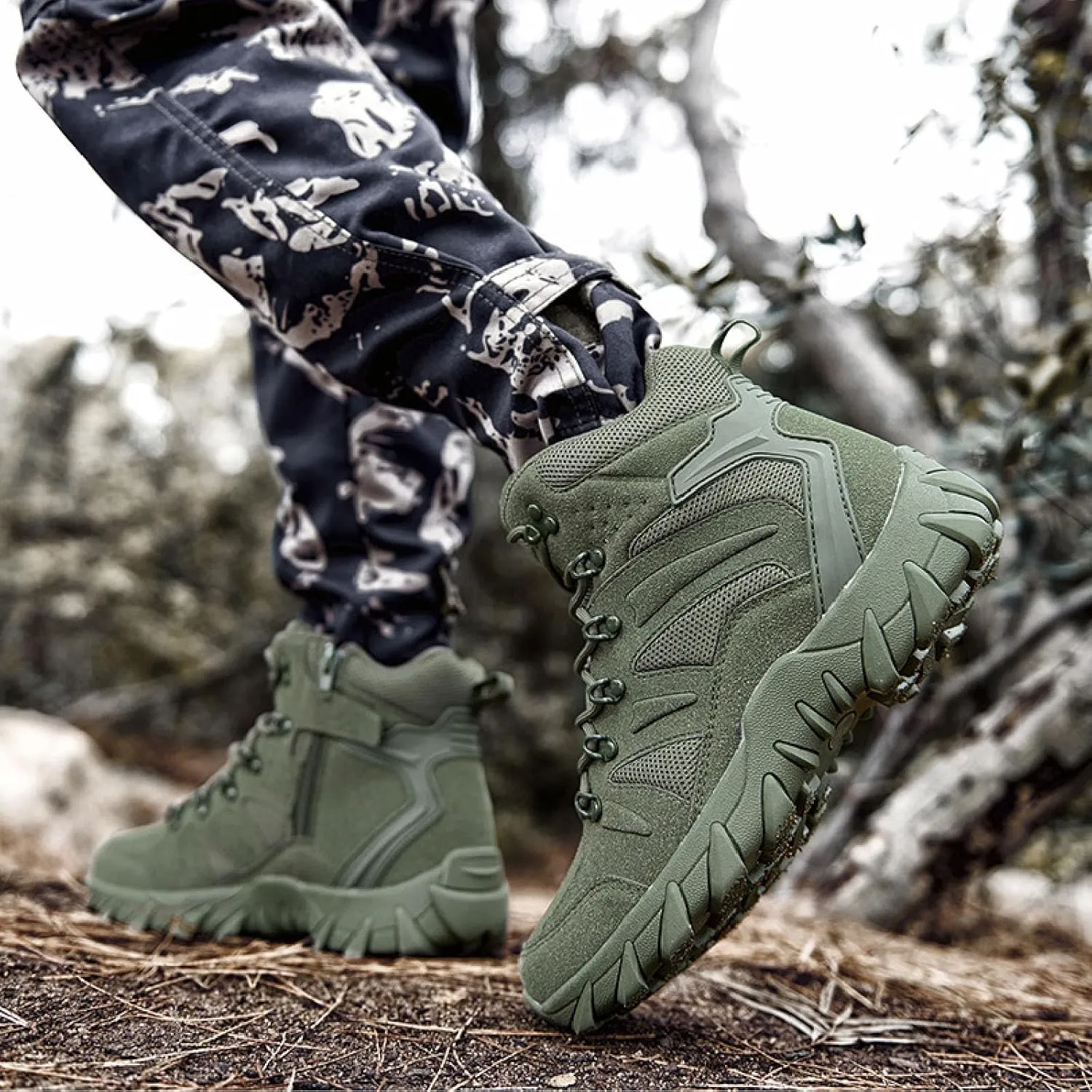 Men'S Military Tactical Chukka Boots Suede Comfortable, Lightweight Breathable Anti-Slip Platform Leather Military Work Combat Boots Outdoor Boots For Hiking Motorcycle Climbing