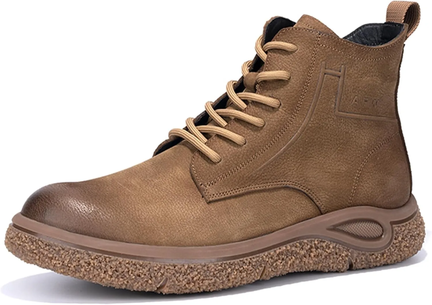 Men's Motorcycle Boots with Lace Up, Soft Genuine Leather Ankle Boots with Round Toe, Comfortable Durable Chelsea Chukka Boots, Casual Dress Work Breathable Flats Shoes with Zipper