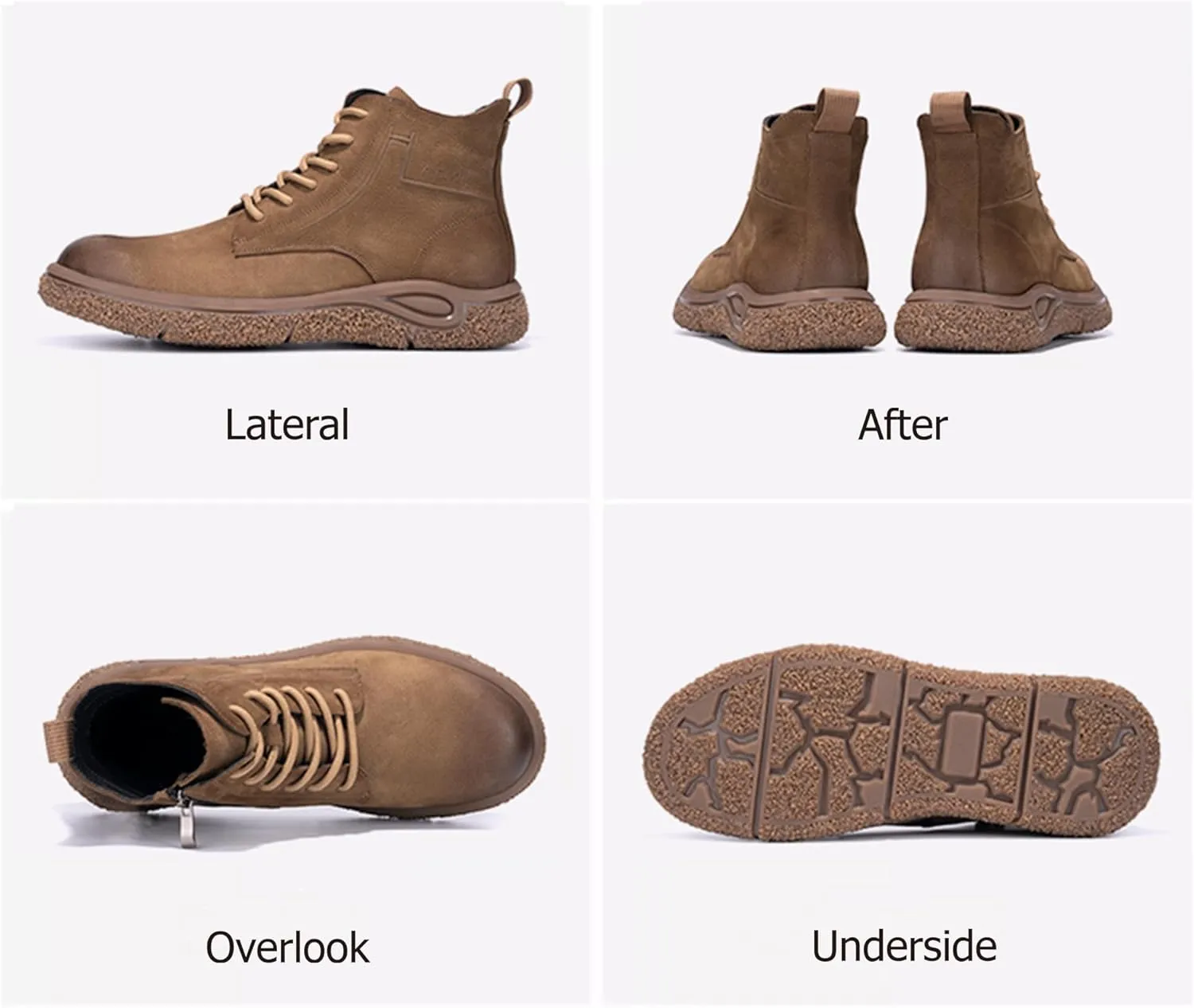 Men's Motorcycle Boots with Lace Up, Soft Genuine Leather Ankle Boots with Round Toe, Comfortable Durable Chelsea Chukka Boots, Casual Dress Work Breathable Flats Shoes with Zipper