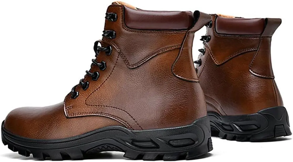 Men's Retro Leather Lace-Up Work chukka Ankle Boots Outdoor Waterproof Non-Slip Hiking Combat Boots Comfort High Top Rubber Sole Casual Fashion Dress Oxford Boots