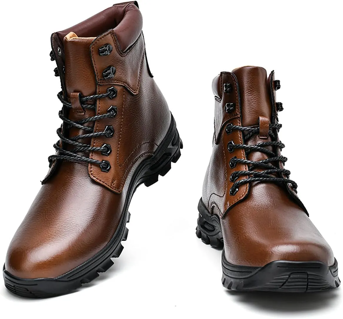Men's Retro Leather Lace-Up Work chukka Ankle Boots Outdoor Waterproof Non-Slip Hiking Combat Boots Comfort High Top Rubber Sole Casual Fashion Dress Oxford Boots