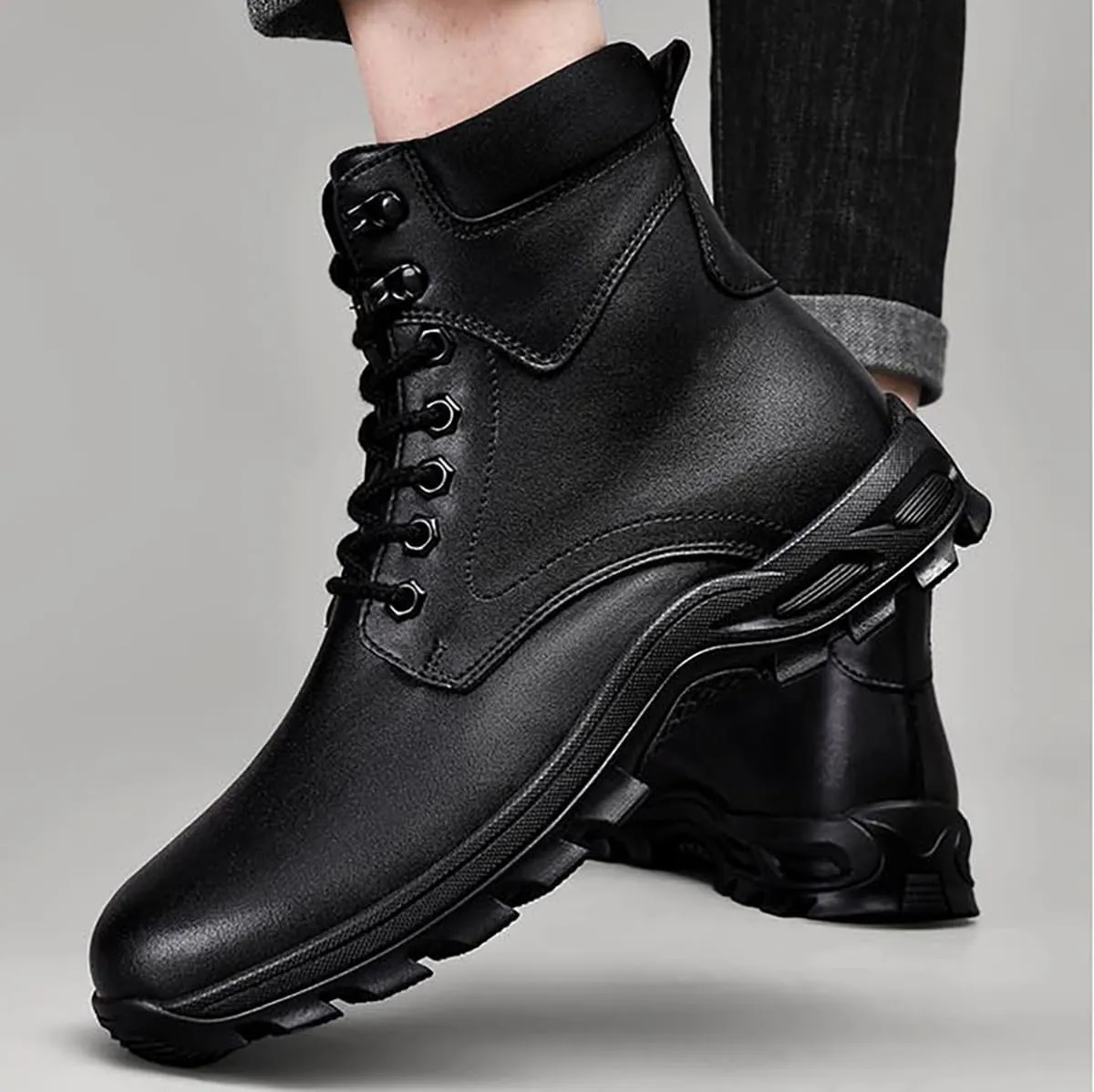 Men's Retro Leather Lace-Up Work chukka Ankle Boots Outdoor Waterproof Non-Slip Hiking Combat Boots Comfort High Top Rubber Sole Casual Fashion Dress Oxford Boots