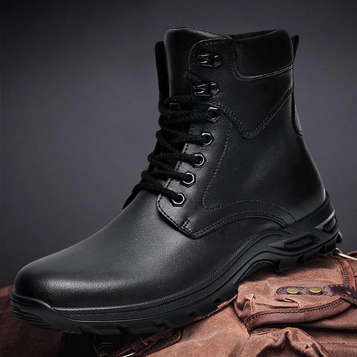 Men's Retro Leather Lace-Up Work chukka Ankle Boots Outdoor Waterproof Non-Slip Hiking Combat Boots Comfort High Top Rubber Sole Casual Fashion Dress Oxford Boots