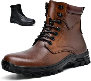 Men's Retro Leather Lace-Up Work chukka Ankle Boots Outdoor Waterproof Non-Slip Hiking Combat Boots Comfort High Top Rubber Sole Casual Fashion Dress Oxford Boots