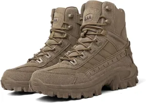 Mens Side Zipper Hiking Outdoor Tactical Boots, Mens Lace Up Breathable High Top Side Zipper Paste Tactical Boots, Comfortable Stylish Waterproof Non Slip Lace Up Army Boots