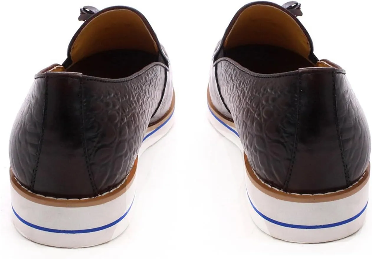 Mens Slip On Tassel Loafers Casual Dress Shoes for Men Genuine Leather Lightweight Flat Suit Shoes Prom Wedding Business Mocasines Fashion Comfortable Tuexdo Shoes for Men