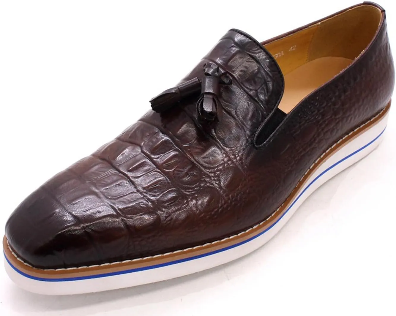 Mens Slip On Tassel Loafers Casual Dress Shoes for Men Genuine Leather Lightweight Flat Suit Shoes Prom Wedding Business Mocasines Fashion Comfortable Tuexdo Shoes for Men