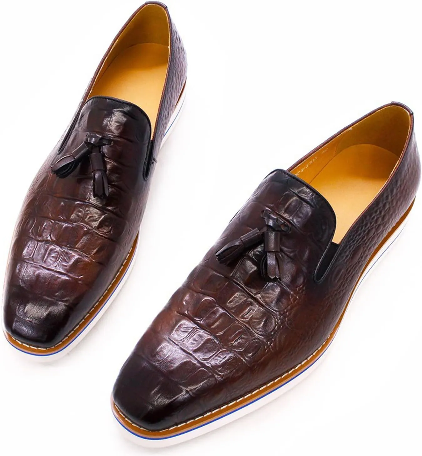 Mens Slip On Tassel Loafers Casual Dress Shoes for Men Genuine Leather Lightweight Flat Suit Shoes Prom Wedding Business Mocasines Fashion Comfortable Tuexdo Shoes for Men