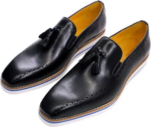 Mens Slip On Tassel Loafers Casual Dress Shoes for Men Genuine Leather Lightweight Flat Suit Shoes Prom Wedding Business Mocasines Fashion Comfortable Tuexdo Shoes for Men
