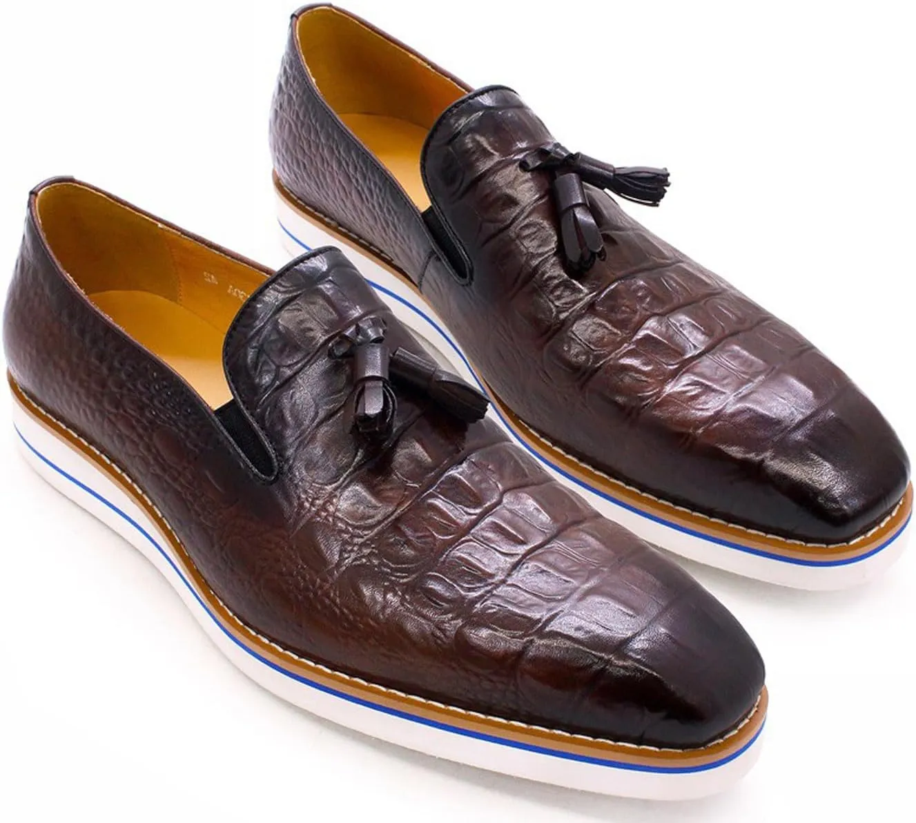 Mens Slip On Tassel Loafers Casual Dress Shoes for Men Genuine Leather Lightweight Flat Suit Shoes Prom Wedding Business Mocasines Fashion Comfortable Tuexdo Shoes for Men