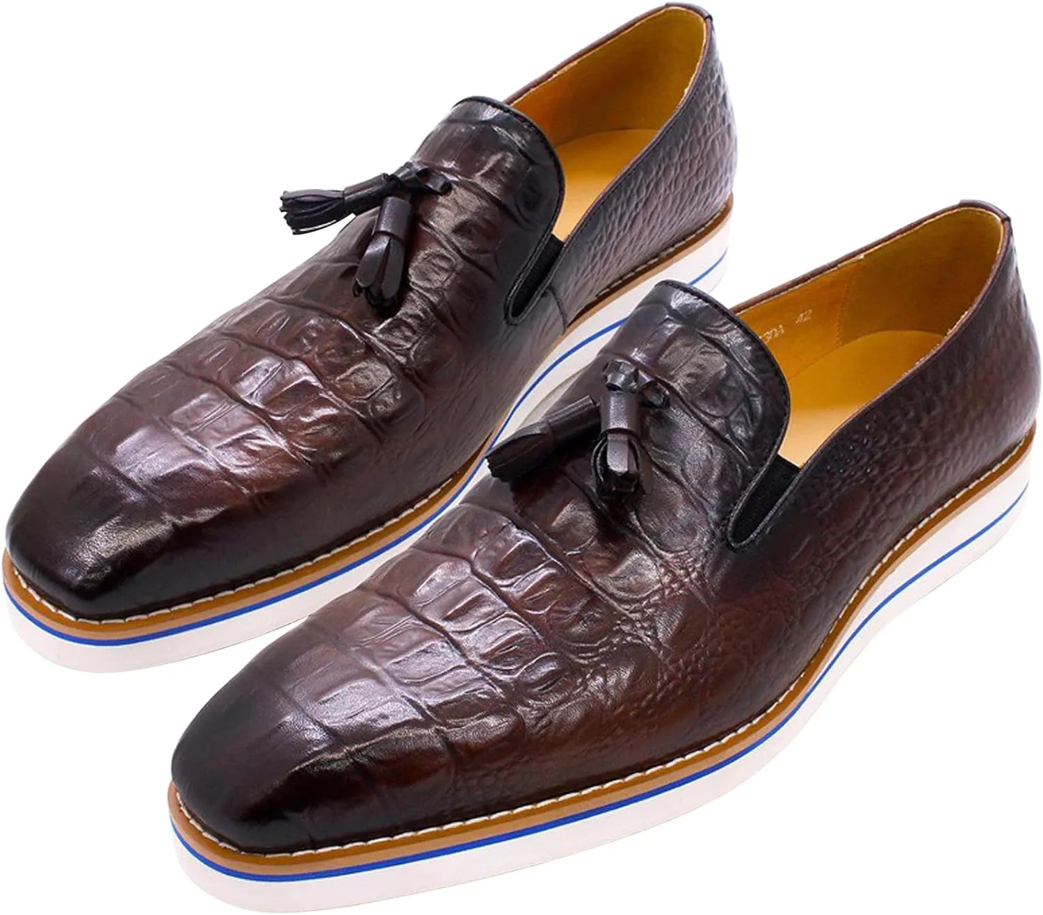 Mens Slip On Tassel Loafers Casual Dress Shoes for Men Genuine Leather Lightweight Flat Suit Shoes Prom Wedding Business Mocasines Fashion Comfortable Tuexdo Shoes for Men