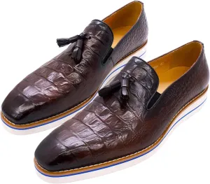 Mens Slip On Tassel Loafers Casual Dress Shoes for Men Genuine Leather Lightweight Flat Suit Shoes Prom Wedding Business Mocasines Fashion Comfortable Tuexdo Shoes for Men