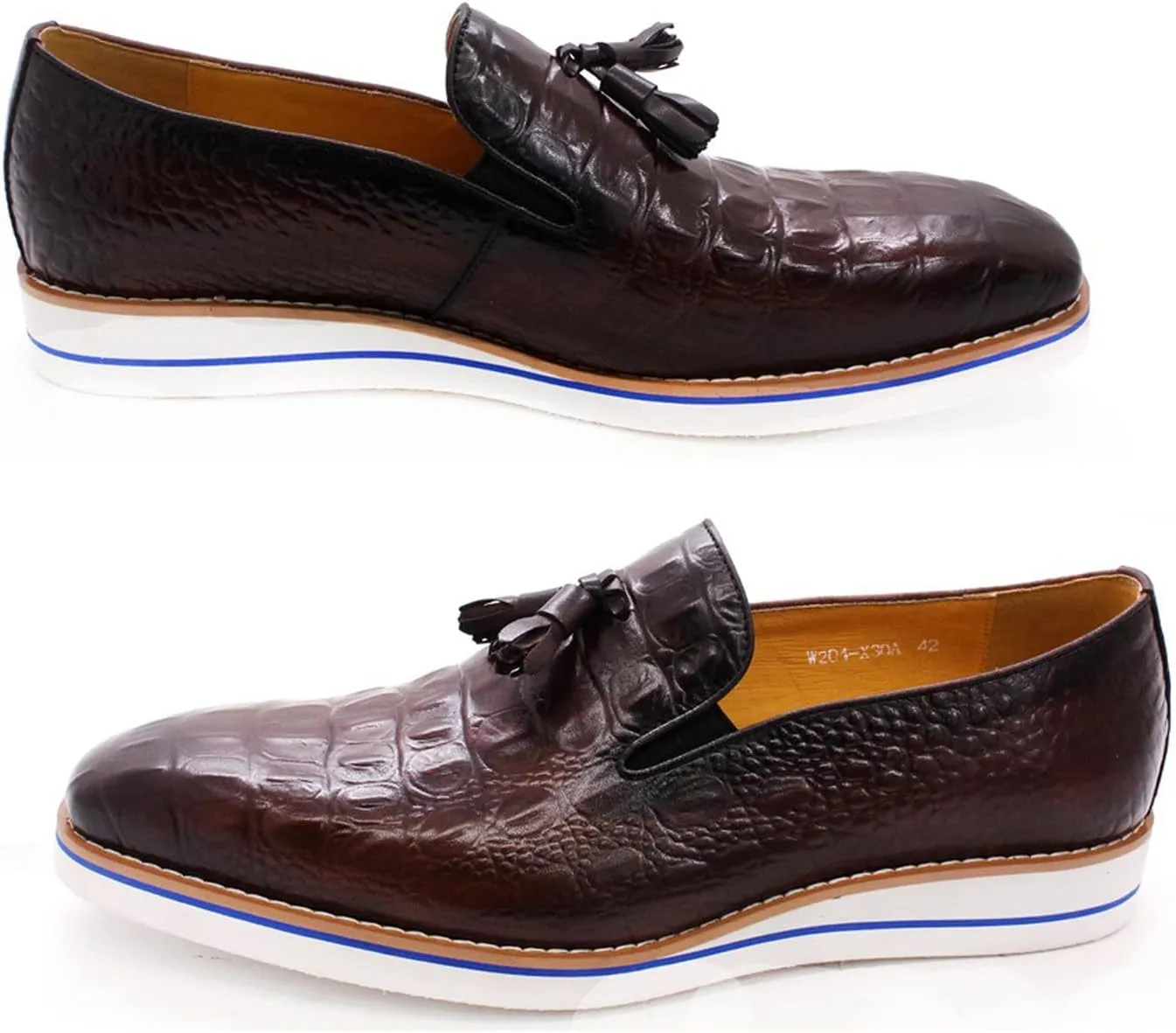 Mens Slip On Tassel Loafers Casual Dress Shoes for Men Genuine Leather Lightweight Flat Suit Shoes Prom Wedding Business Mocasines Fashion Comfortable Tuexdo Shoes for Men