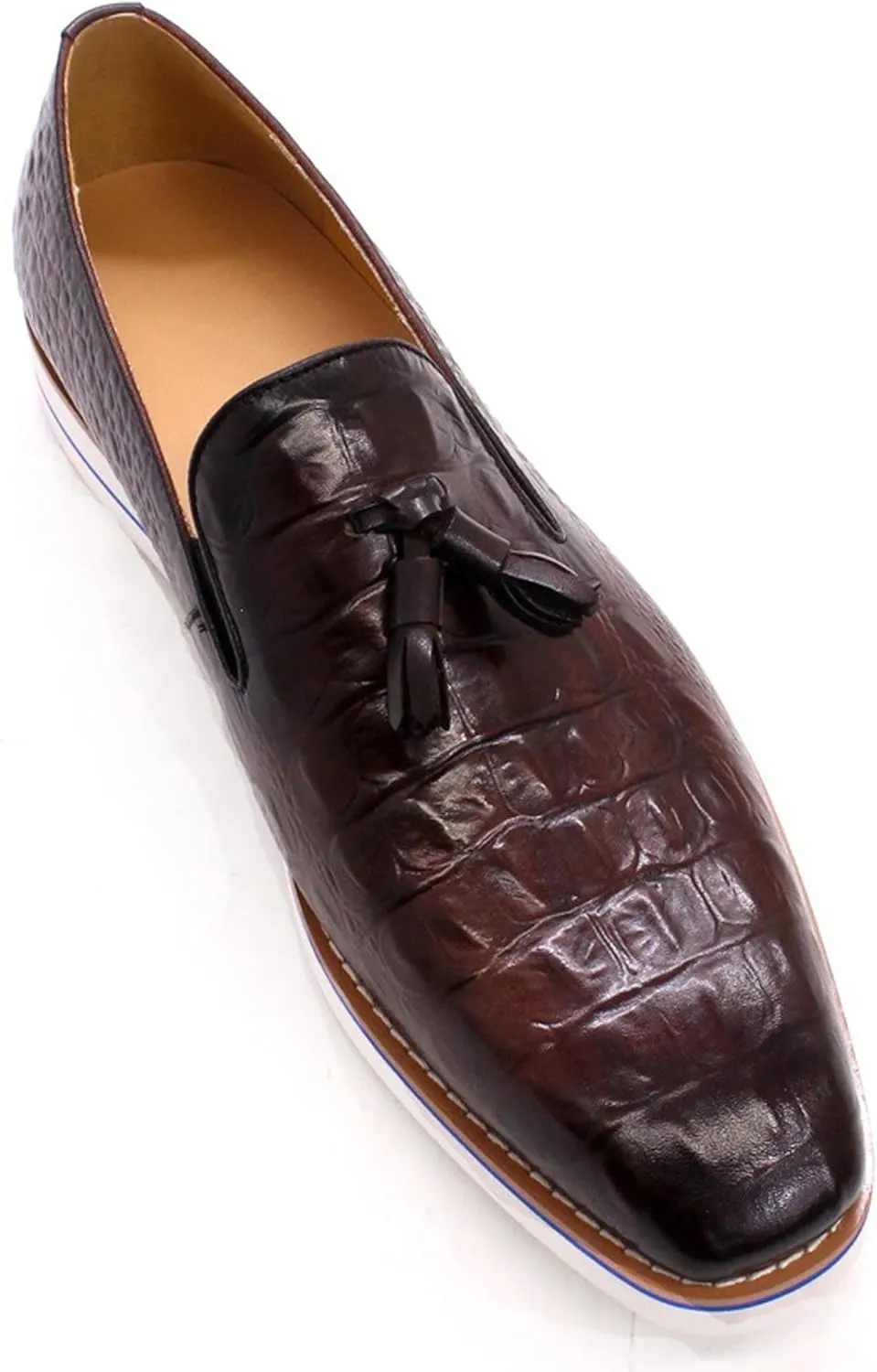 Mens Slip On Tassel Loafers Casual Dress Shoes for Men Genuine Leather Lightweight Flat Suit Shoes Prom Wedding Business Mocasines Fashion Comfortable Tuexdo Shoes for Men
