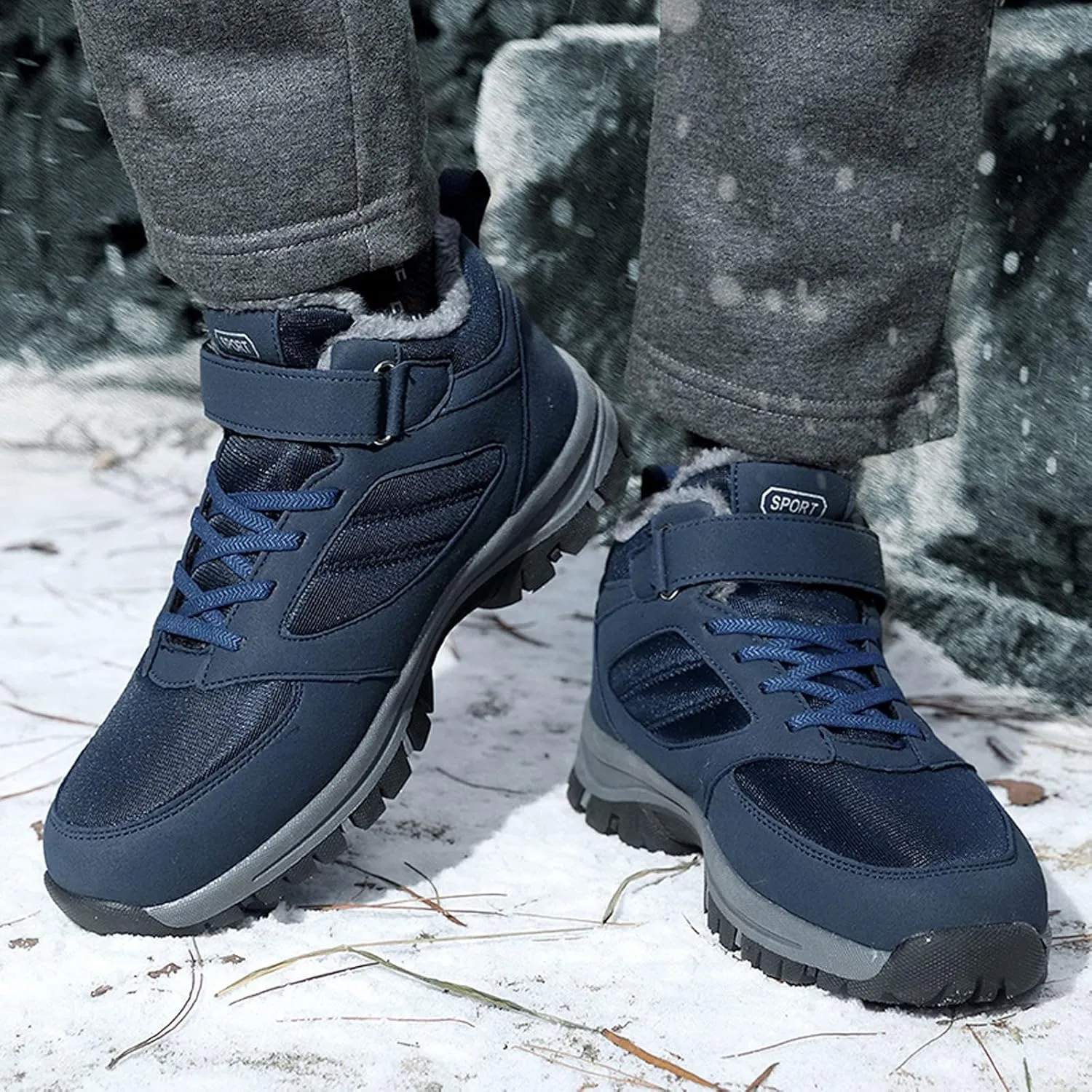 Mens Snow Boots, Waterproof Boots Fleece Short Rain Boots Fur Lined Short Ankle Booties Winter Shoes for Women 2024
