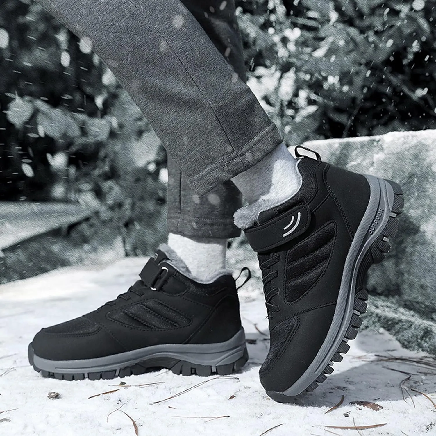 Mens Snow Boots, Waterproof Boots Fleece Short Rain Boots Fur Lined Short Ankle Booties Winter Shoes for Women 2024