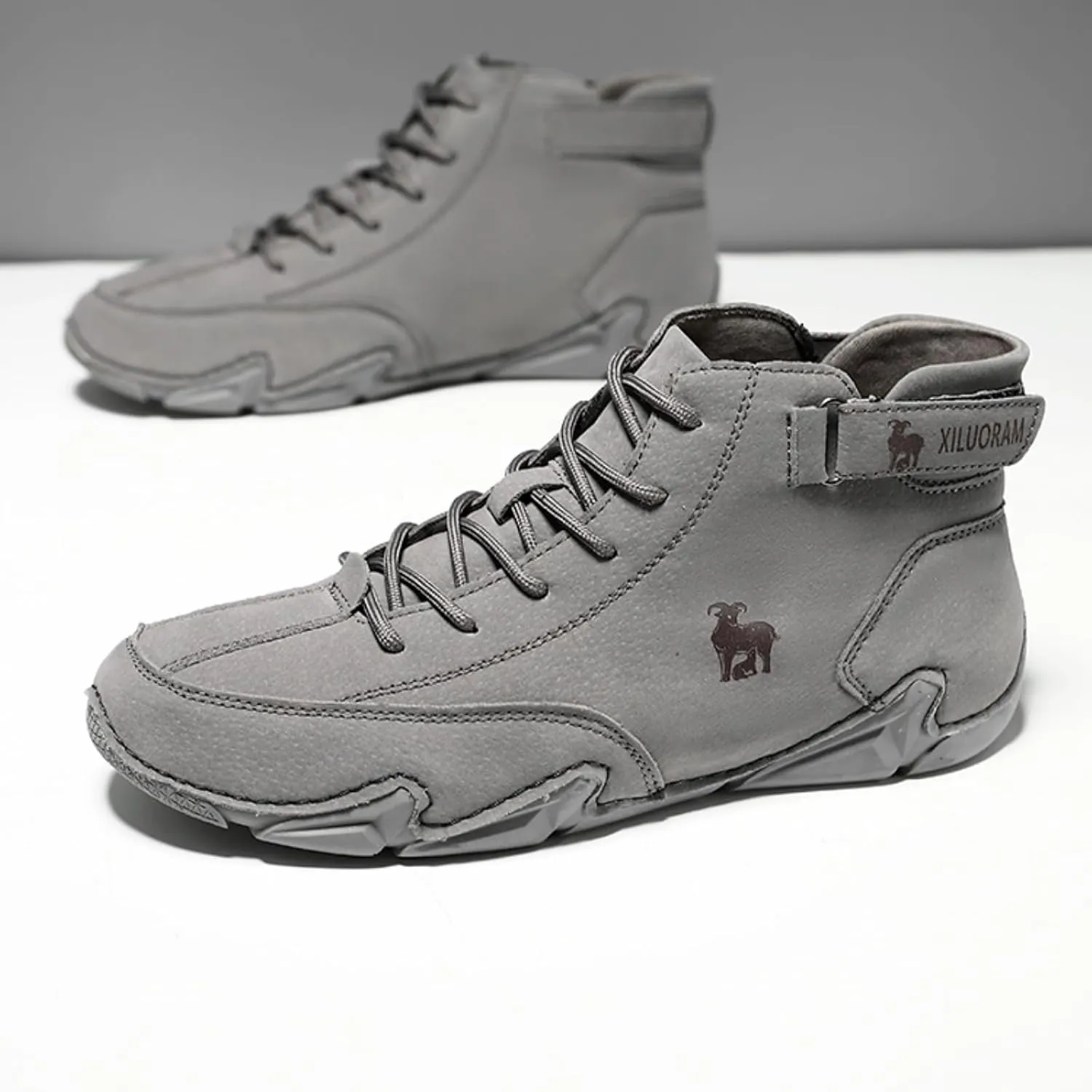 Mens Suede Leather Lace Up Fur Lined Ankle Chukka Casual Non Slip Flats Mid Top Loafers for Walking Hiking Driving