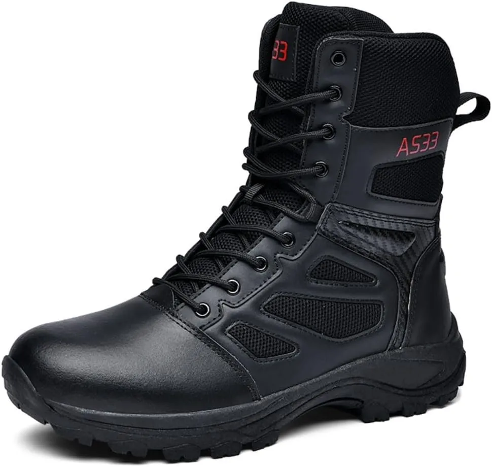 Men's Tactical Ankle Boots: Side Zipper Military Work Boots, Hook & Loop Closure