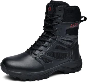 Men's Tactical Ankle Boots: Side Zipper Military Work Boots, Hook & Loop Closure