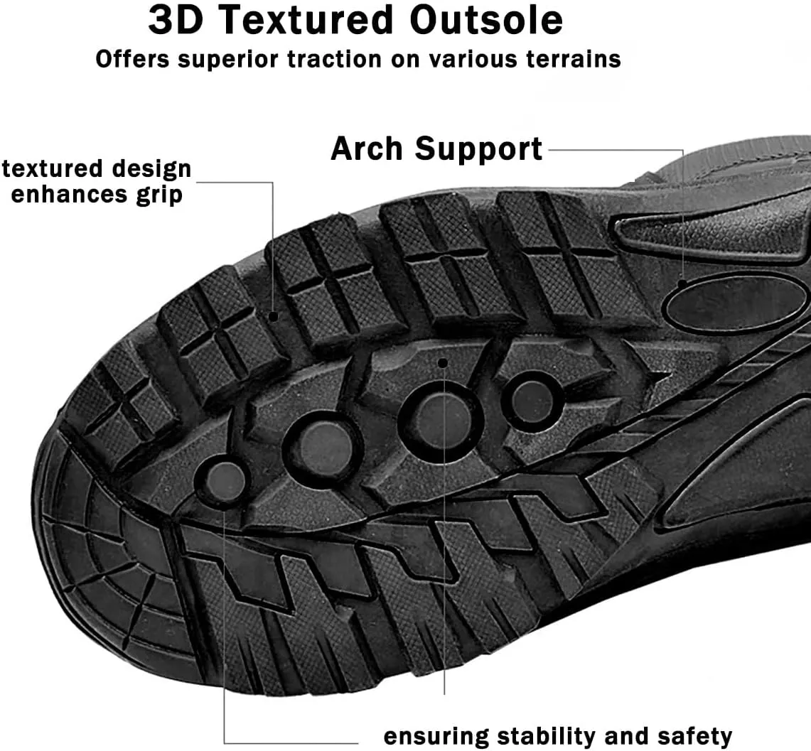 Men's Tactical Ankle Boots: Side Zipper Military Work Boots, Hook & Loop Closure