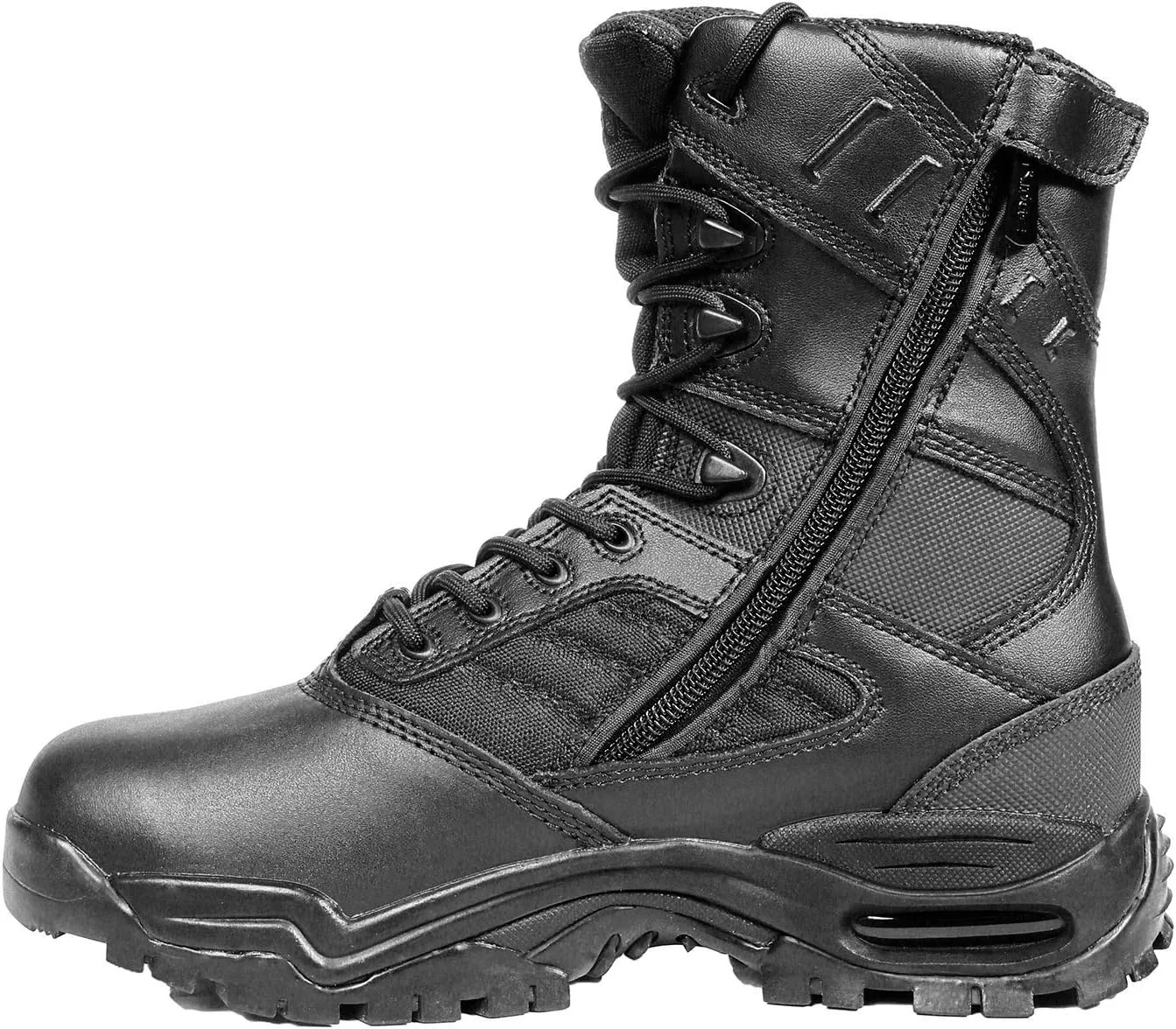 Mens Tactical Boots Waterproof Soft Toe Ultimate 8 with Zipper - Oil & Slip Resistant Black Leather Boots