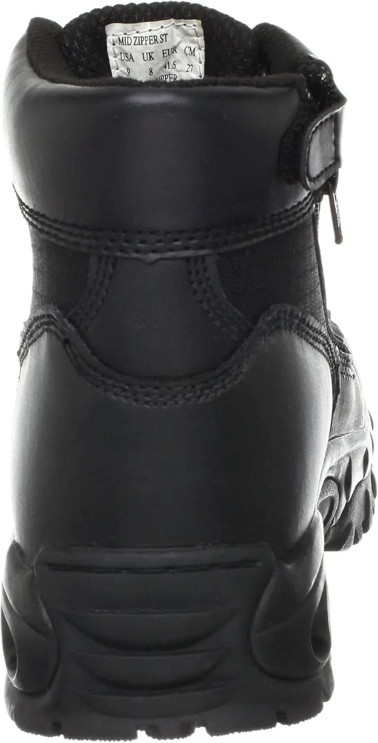 Mens Tactical Steel Toe Work Boots Air-Tac 6 with Zipper - Oil & Slip Resistant Black Leather Boots