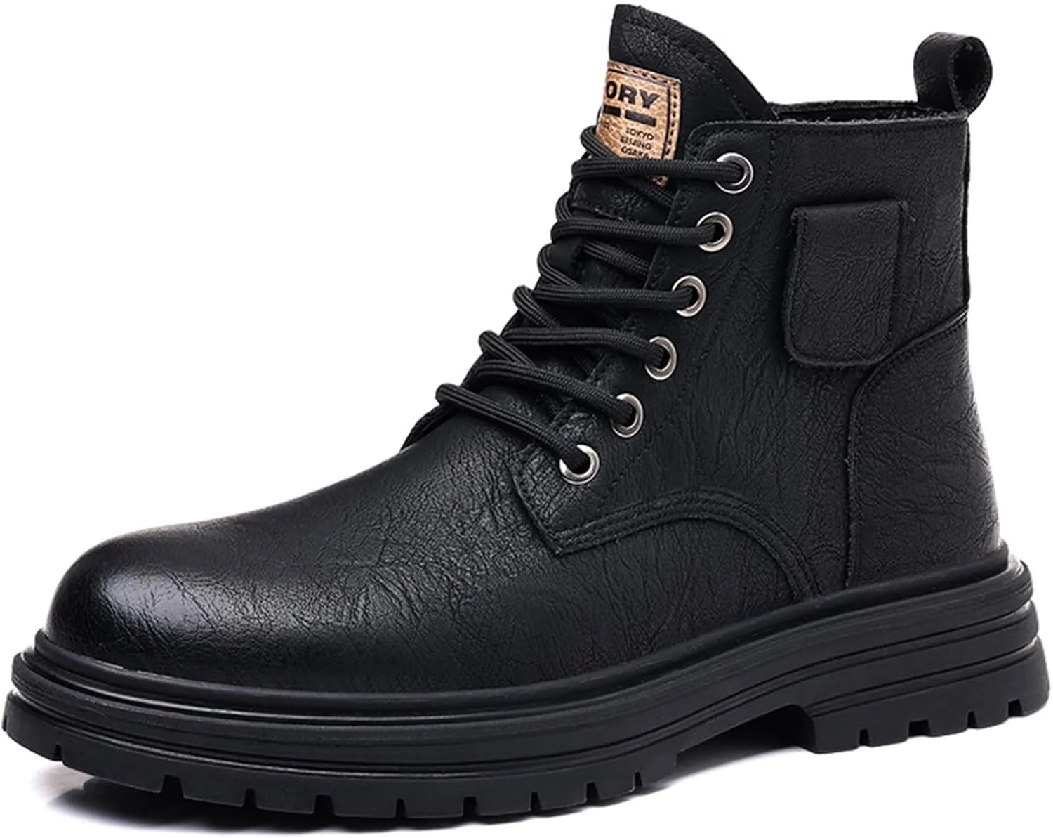 Men's Vintage Leather Lace-up Ankle Boots with Side Zip Fashionable Round Toe Plus Fleece Combat Boots Casual Non-slip Outdoor Hiking Motorcycle Boots