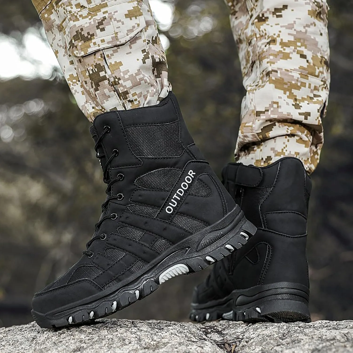 Men's Waterproof Tactical Boots Lace Up Breathable High Top Boots Military Army Outdoor Shoes For Hiking Climbing