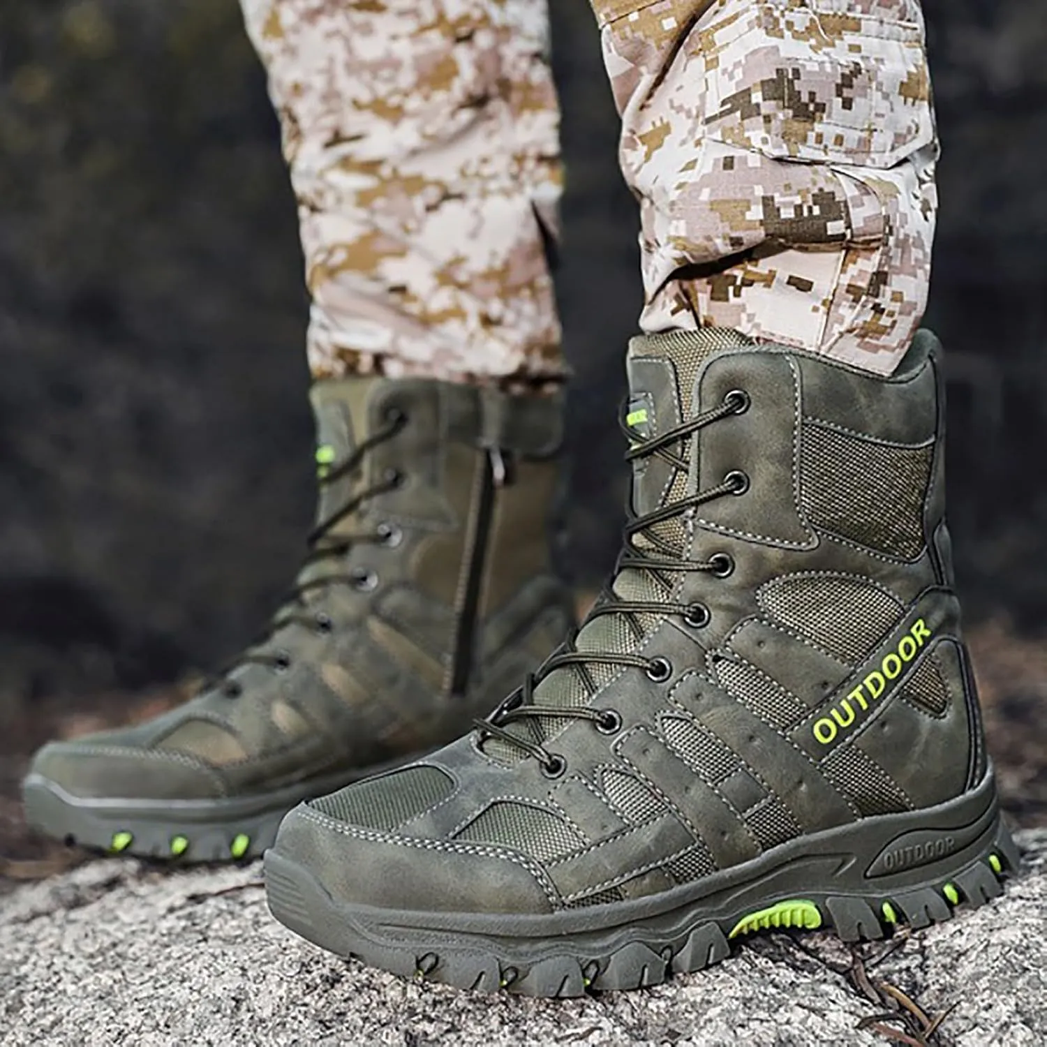 Men's Waterproof Tactical Boots Lace Up Breathable High Top Boots Military Army Outdoor Shoes For Hiking Climbing