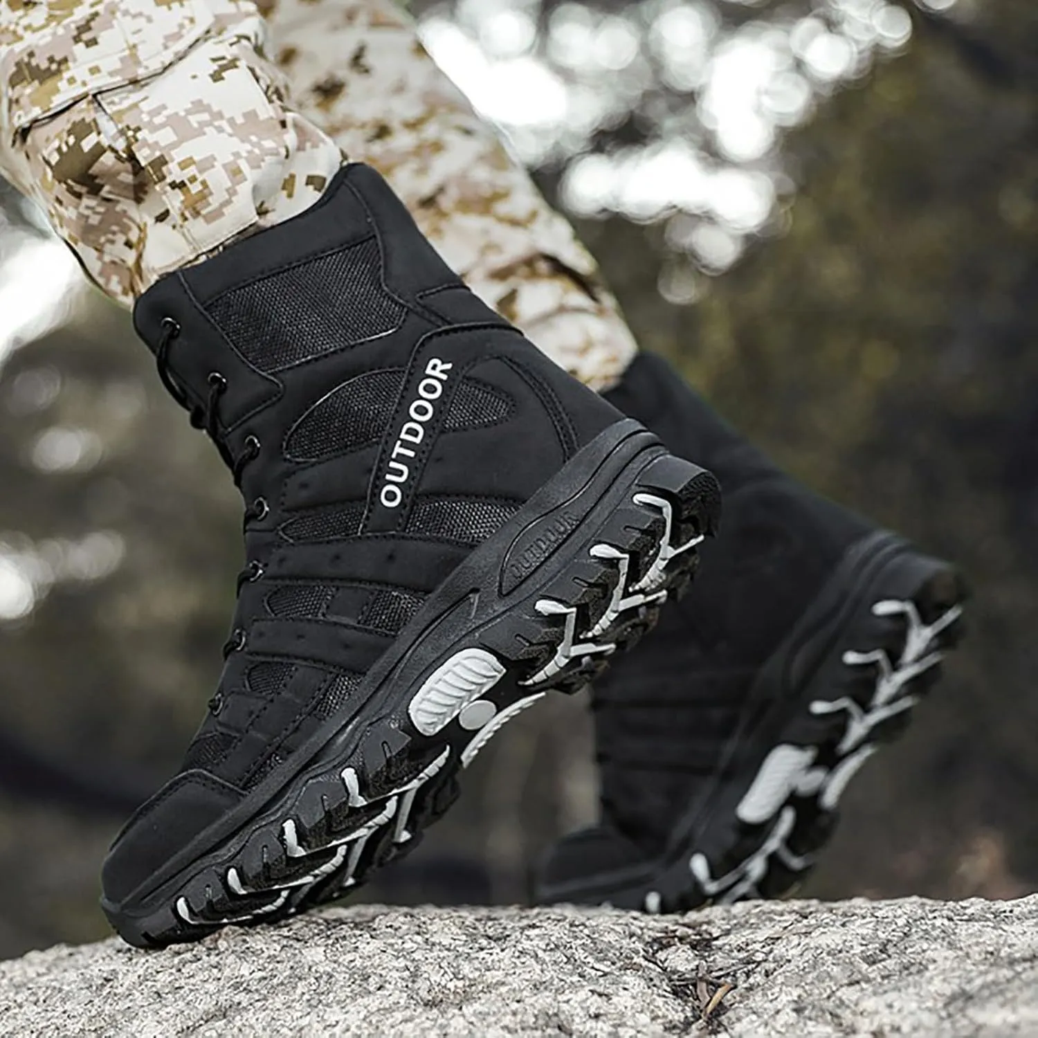 Men's Waterproof Tactical Boots Lace Up Breathable High Top Boots Military Army Outdoor Shoes For Hiking Climbing