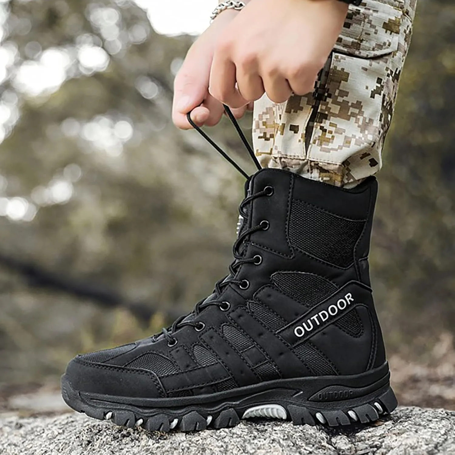 Men's Waterproof Tactical Boots Lace Up Breathable High Top Boots Military Army Outdoor Shoes For Hiking Climbing