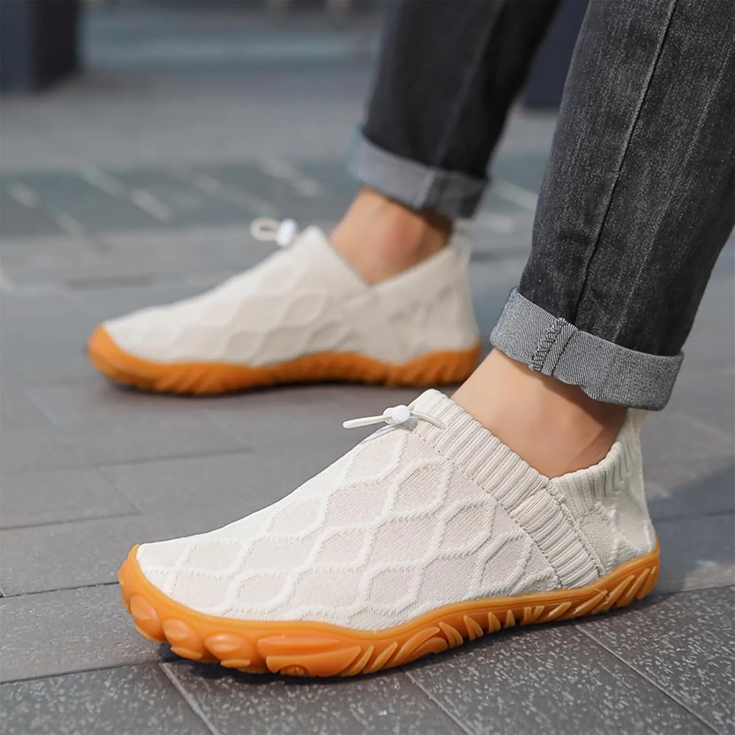 Men's Wide Toe Box Barefoot Shoes Knit Breathable Slip On Shoes,Casual Soft Sole Walking Slippers Non-Slip Quick-Dry Running Sneakers,Summer Zero Drop Sole Walking Sneakers for Gym Running