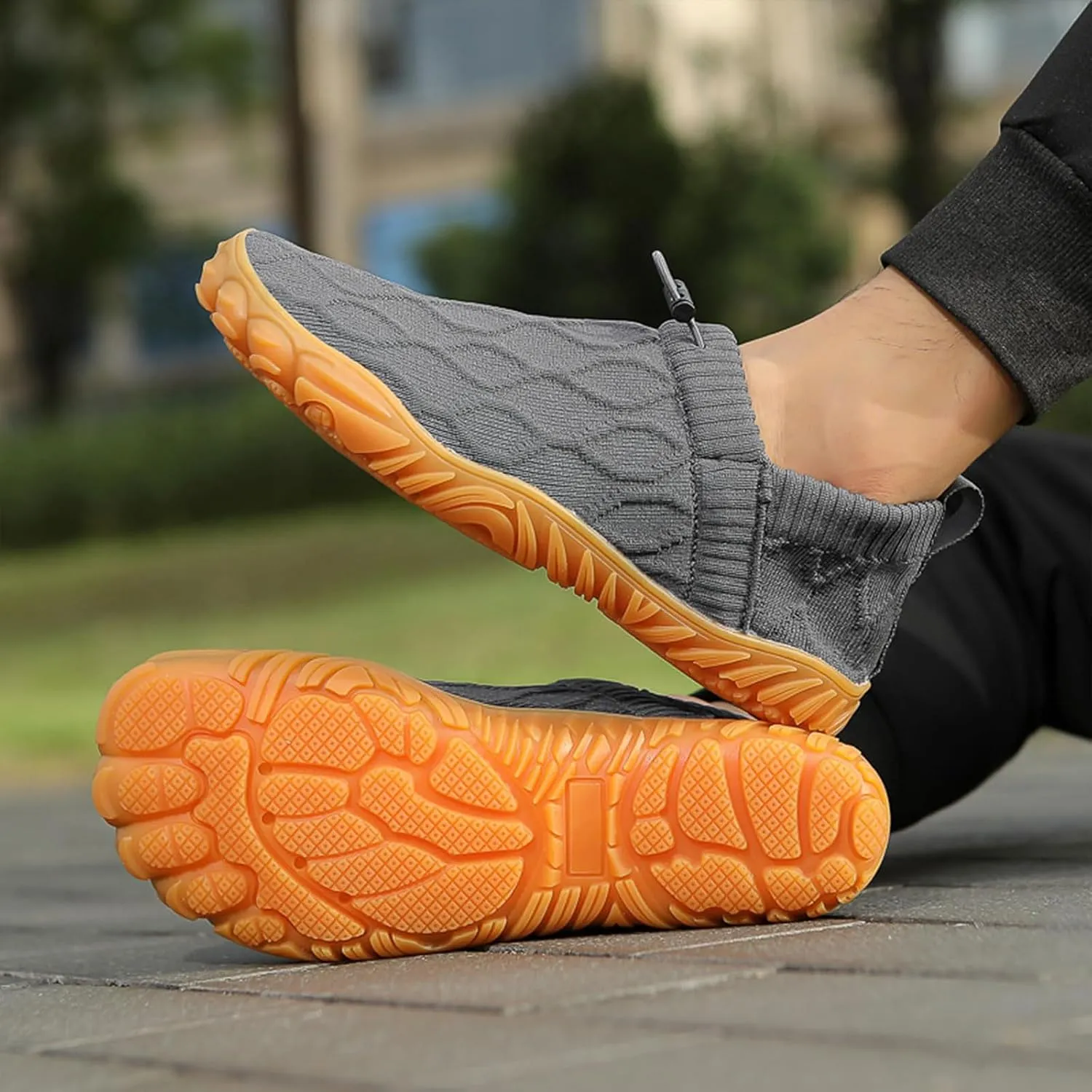 Men's Wide Toe Box Barefoot Shoes Knit Breathable Slip On Shoes,Casual Soft Sole Walking Slippers Non-Slip Quick-Dry Running Sneakers,Summer Zero Drop Sole Walking Sneakers for Gym Running