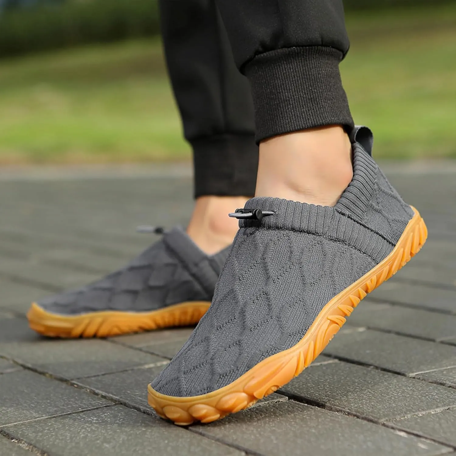 Men's Wide Toe Box Barefoot Shoes Knit Breathable Slip On Shoes,Casual Soft Sole Walking Slippers Non-Slip Quick-Dry Running Sneakers,Summer Zero Drop Sole Walking Sneakers for Gym Running
