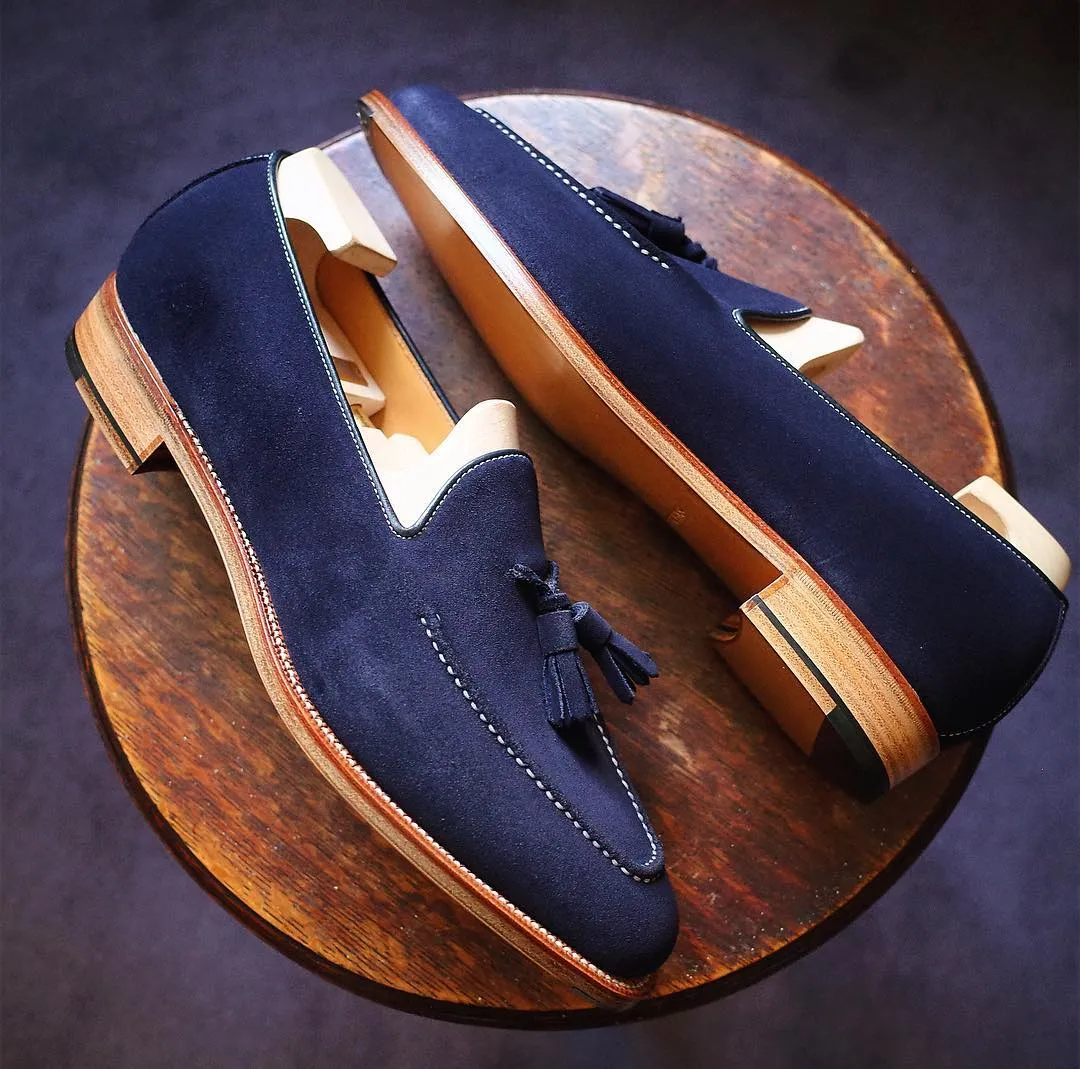 Navy Blue Suede Cadiz Tassel Loafers