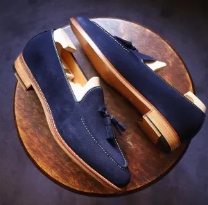 Navy Blue Suede Cadiz Tassel Loafers