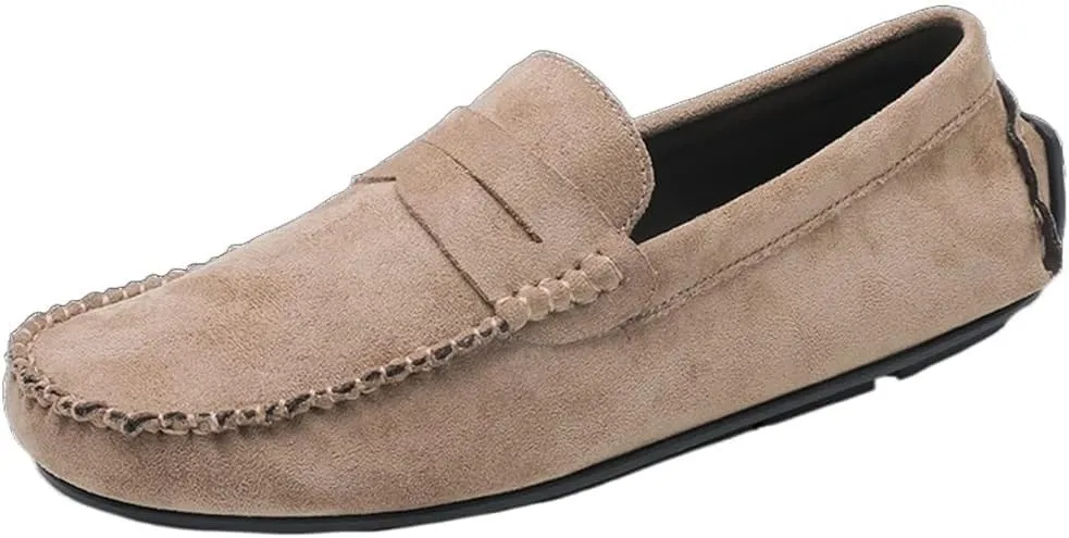 New Mens Loafers Shoe Genuine Leather Round Toe Suede Vamp Penny Loafer Comfortable Lightweight Flexible Prom Wedding Slip-on