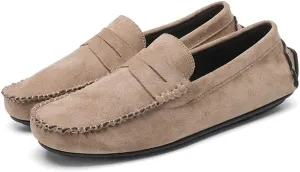 New Mens Loafers Shoe Genuine Leather Round Toe Suede Vamp Penny Loafer Comfortable Lightweight Flexible Prom Wedding Slip-on