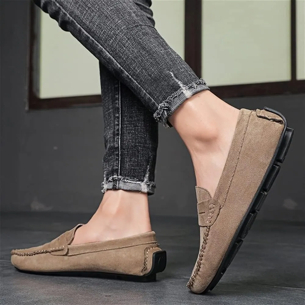 New Mens Loafers Shoe Genuine Leather Round Toe Suede Vamp Penny Loafer Comfortable Lightweight Flexible Prom Wedding Slip-on